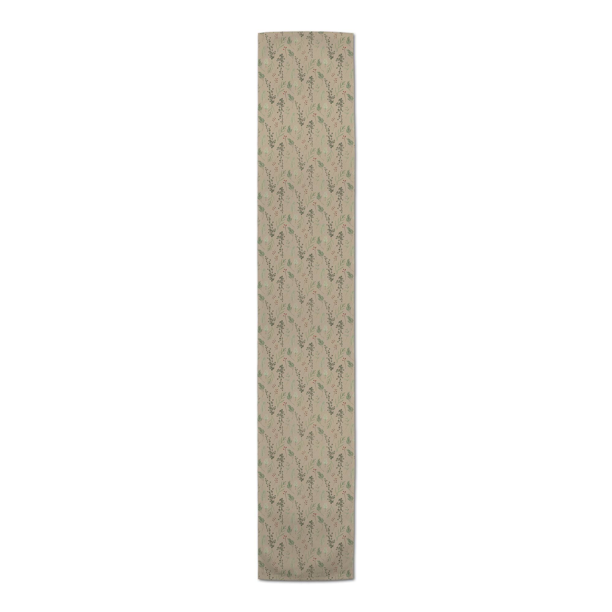 72" Brown Holiday Greenery Cotton Twill Runner